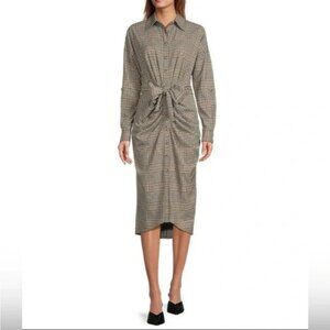 Antonio Melani Women's Roxanne Dress Brown Plaid Bow Tie Front Collar Size 4
